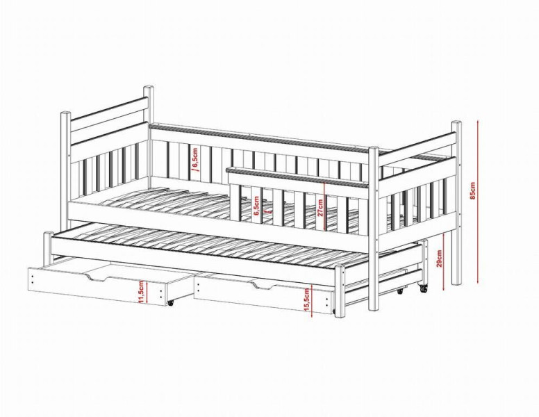 Dětská postel s přistýlkou DENIS 90x200, šedá