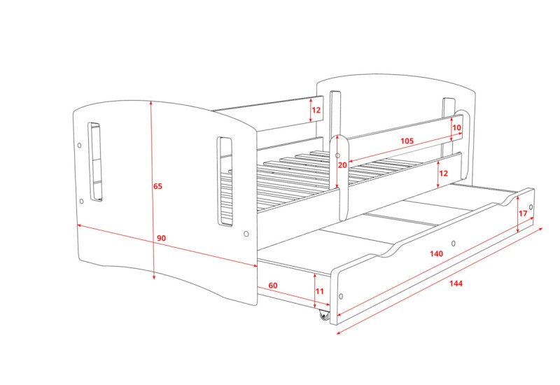 Expedo Dětská postel MAGIC 2 + matrace + úložný prostor, 140x80, růžová