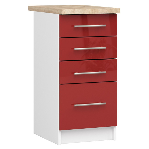 Ak furniture Kuchyňská skříňka Olivie S 40 cm 4S lesklá bílá/červená