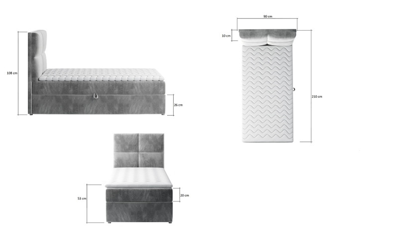 Boxspring YERN 90x200 cm, středně šedá látka