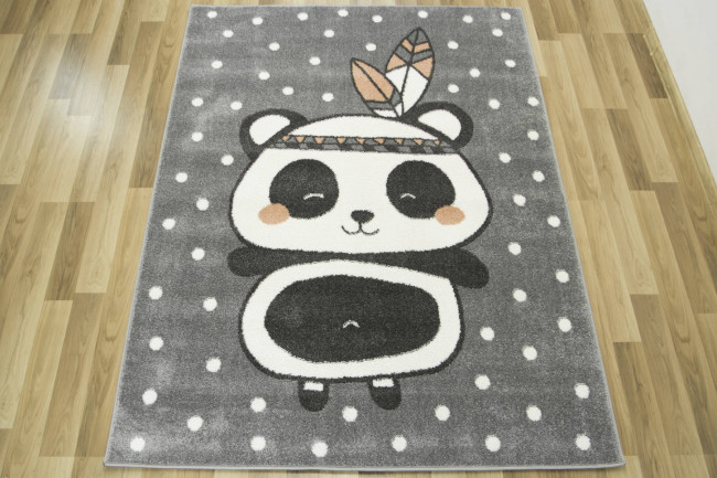 Dětský koberec Lima 9371A Panda Indian světle šedý / růžový
