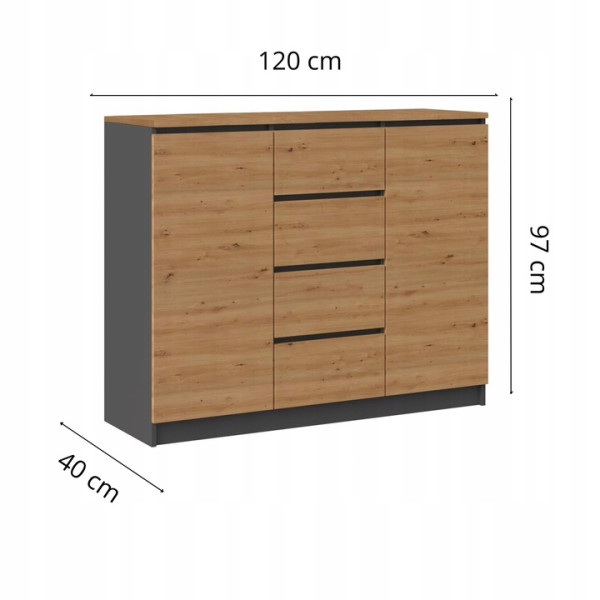 TP Living Komoda 2D4S 120 cm dub artisan/antracit