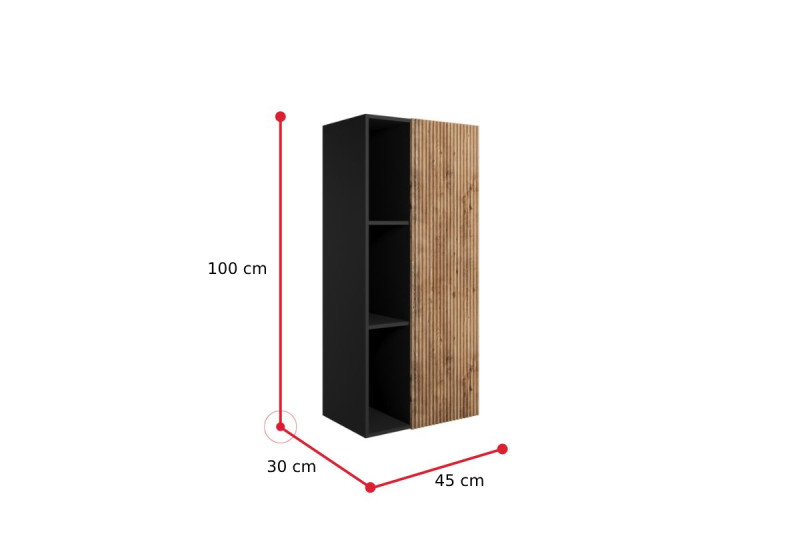 Expedo Závěsná koupelnová skříňka WOTANA, 45x100x30, dub wotan/černá