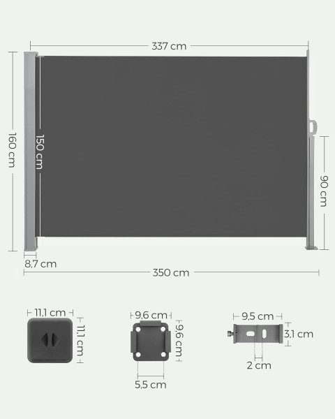 SONGMICS Boční markýza DELL 160x350 cm tmavě šedá