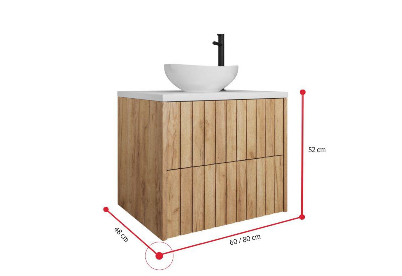 Expedo Koupelnová skříňka pod umyvadlo s umyvadlem RYFEN 80, 80x52x48, dub zlatý/bílá