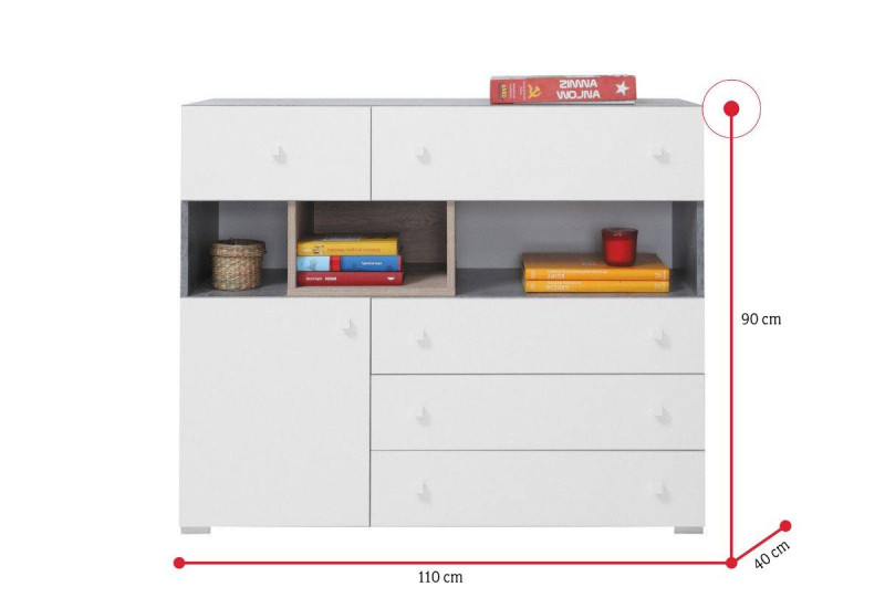 Expedo Komoda SIGMAR 2, ,110x90x40 beton/bílá/dub