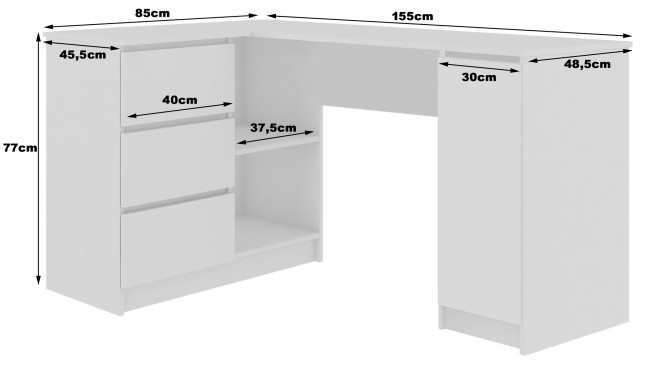 Rohový kancelářský stůl B20 155 cm levý, bílý / cappuccino lesk