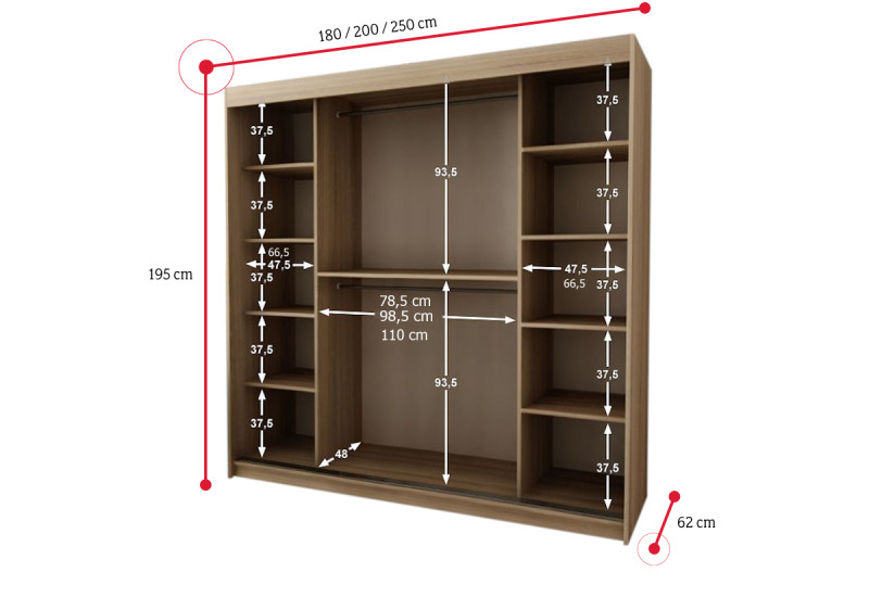 Expedo Posuvná skříň GORI V1 250, 250,5x195x62, dub kraft zlatý/černá