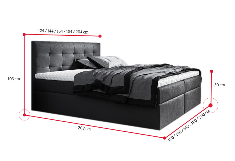 Expedo Čalouněná postel boxspring BRIGITE + topper, 180x200, jasmine 90