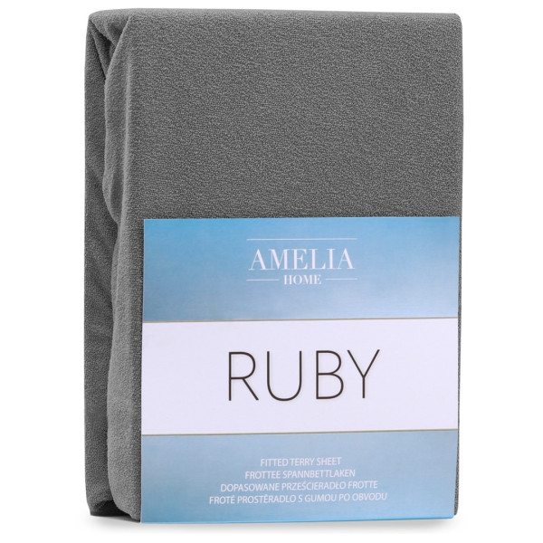 Froté prostěradlo s gumou AmeliaHome Ruby grafitové, velikost 180-200x200+30