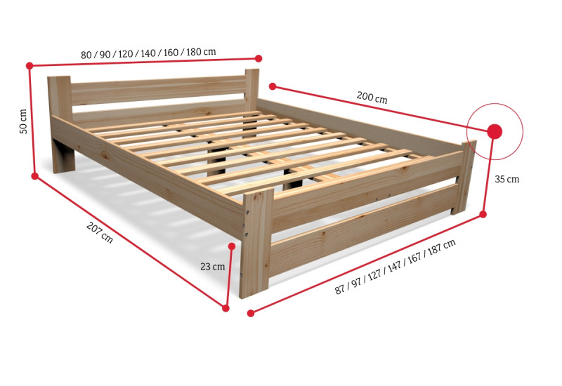 Expedo Postel z masivu STUDENT + rošt ZDARMA, 180x200cm, přírodní/nelak