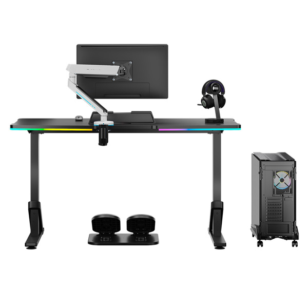 Herní stůl ULTRADESK IRON  - 132 cm, nastavitelná výška podsvícený, černý