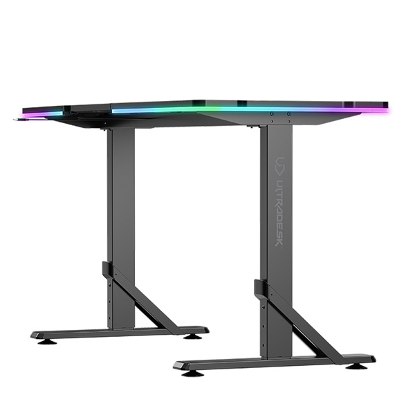 Herní stůl ULTRADESK IRON  - 132 cm, nastavitelná výška podsvícený, černý