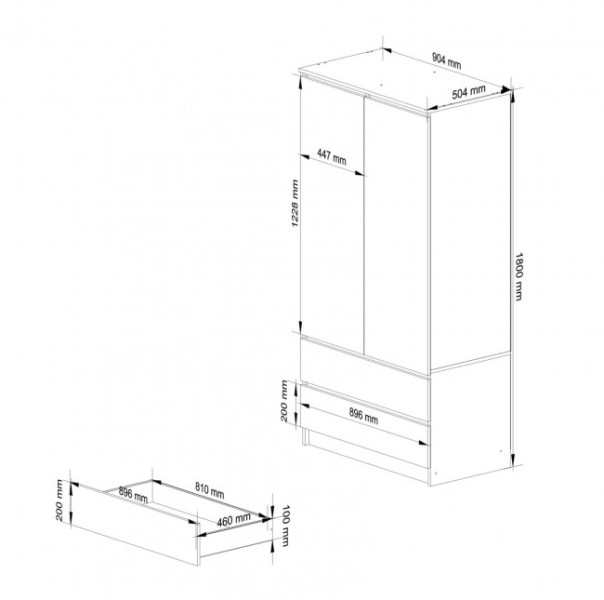 Skříň S 90 cm 2D 2SZ CLP bílá / sonoma