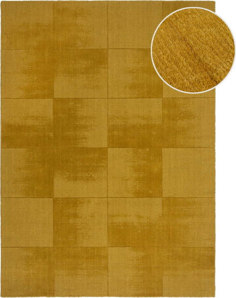 Okrově žlutý ručně tkaný vlněný koberec 200x290 cm Demi Check Ombre – Flair Rugs