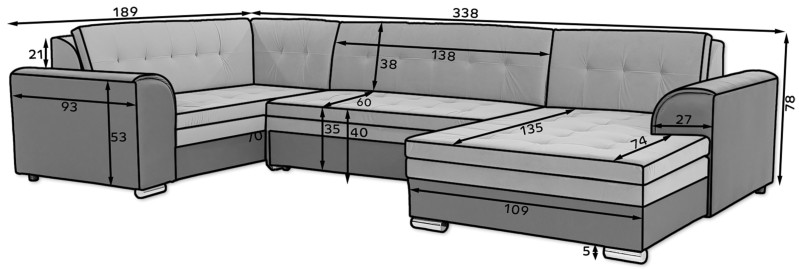 Eltap Rohová rozkládací sedací souprava DAMARIO 338 cm Monolith 09/Monolith 29 hnědá levá