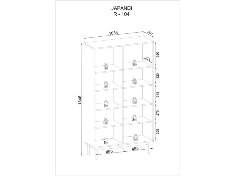 Piaski Knihovna Japandi 104 cm kašmír