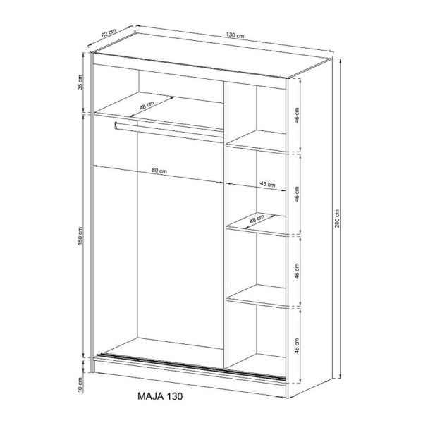 Piaski Šatní skříň Maja 130 cm se dvěma zrcadly bílá