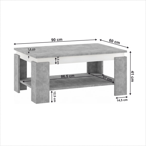 Konferenční stolek KRANTE, beton/bílá