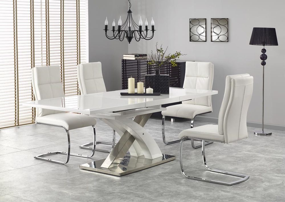 Halmar Jídelní  stůl Sandor 2, bílý/extra bílé sklo