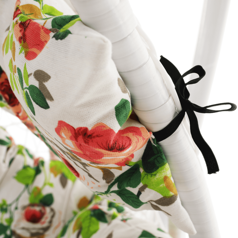 Závěsné křeslo KALEA — bílá, květinový vzor, nosnost 130 kg