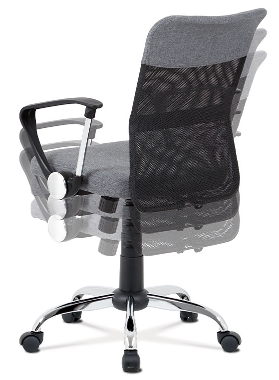 Dětská kancelářská židle na kolečkách KOBO – s područkami, síťovaný opěrák, šedá