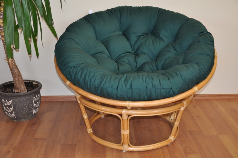 Relaxační papasan DEMETRIA — ⌀100 cm, ratan, látka, medová / více barev Modrošedá