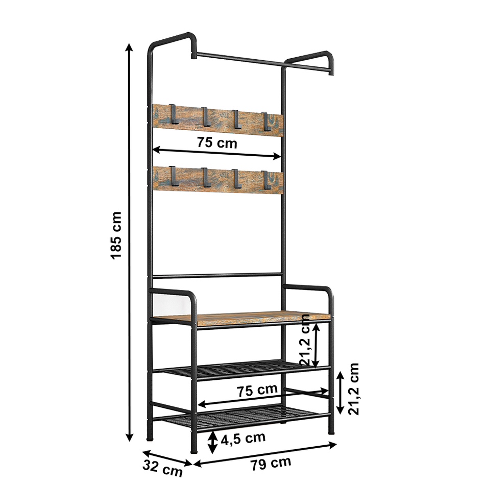 Věšák s botníkem Kelam, kov, 79 x 32 x 185 cm