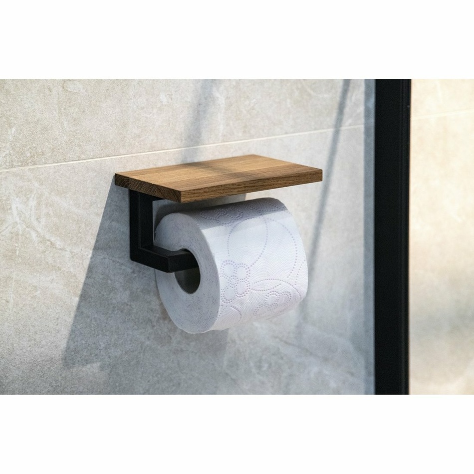 SAPHO Ska421 Ska držák toaletního papíru s poličkou 15 x 8 x 10 cm, černá mat/dub