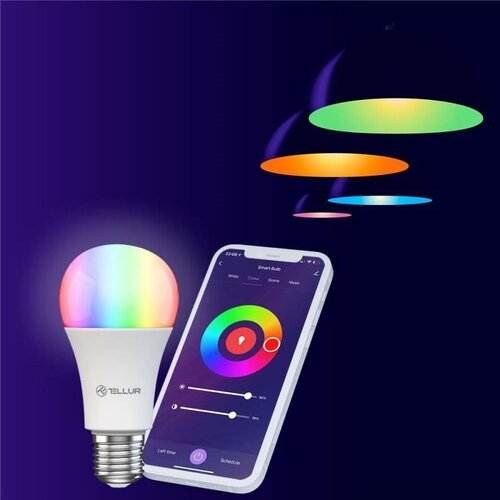 Tellur WiFi Smart žárovka E27, 9 W, RGB bílé provedení, teplá bílá, stmívač