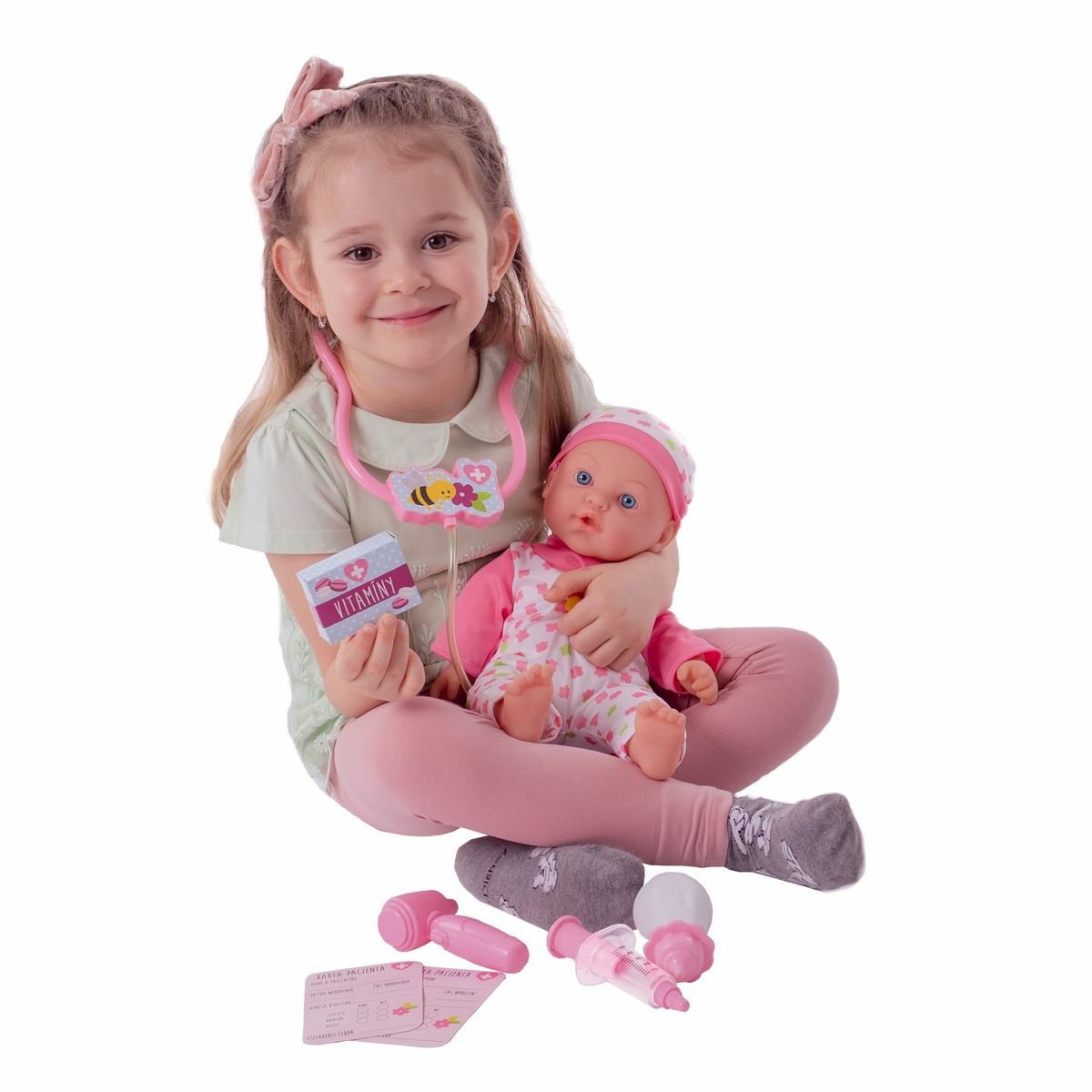 Teddies Nemocné miminko 36 cm s doplňky