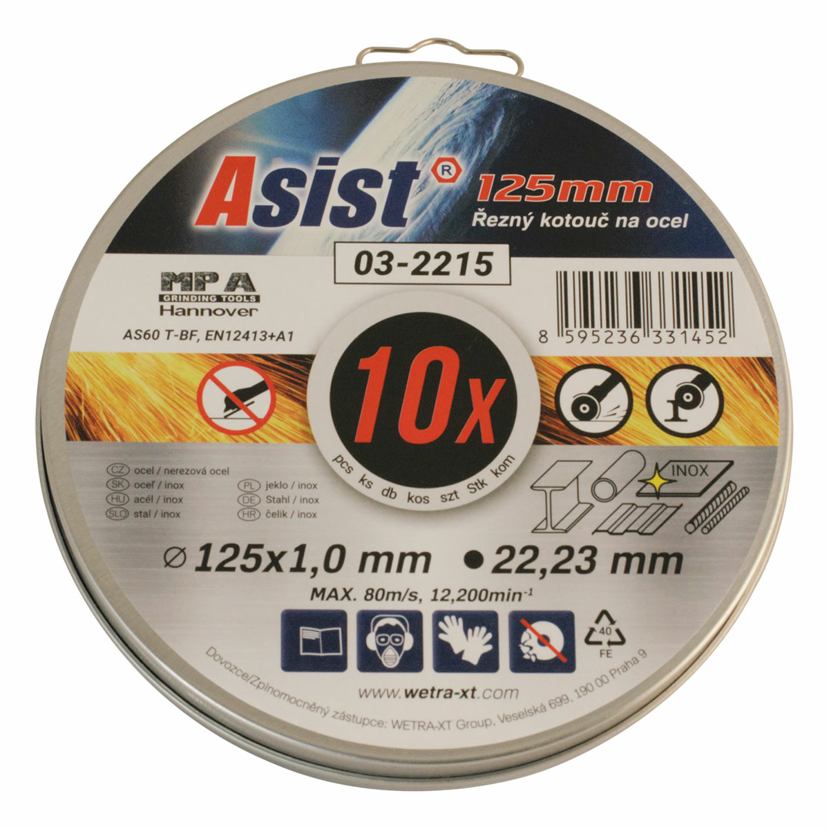 Asist 03-2215 sada řezných kotoučů ocel/INOX, 10 ks, 125 x 1 mm