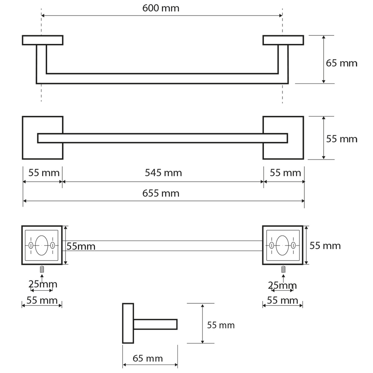 SAPHO XQ403 X-Square držák ručníků 65 cm, stříbrná