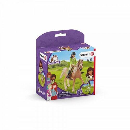 Schleich 42542 Černovláska Sarah s pohyblivými klouby na koni Mystery