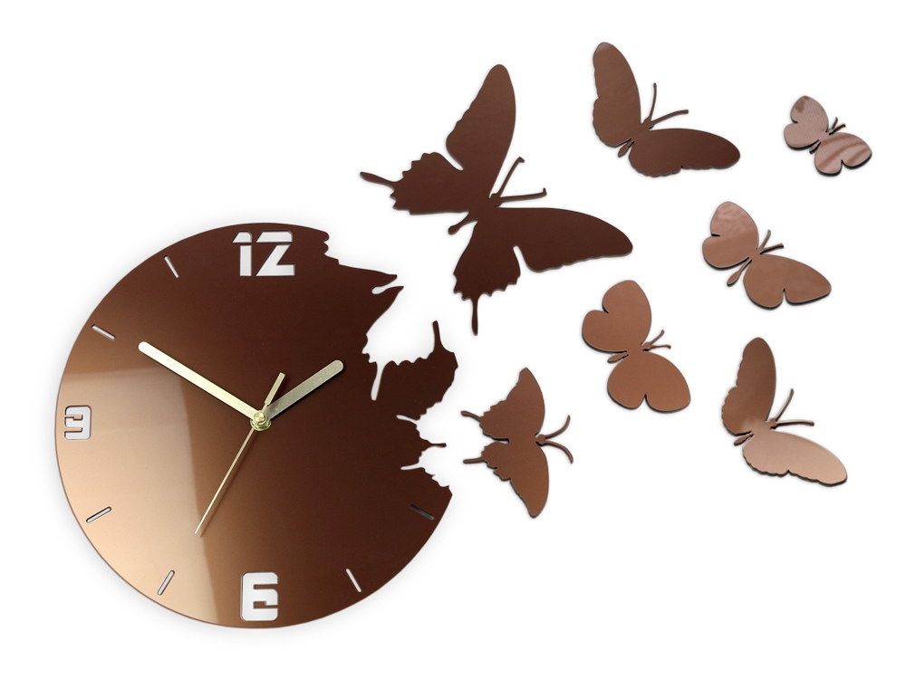 ModernClock 3D nalepovací hodiny Butterflies meděné