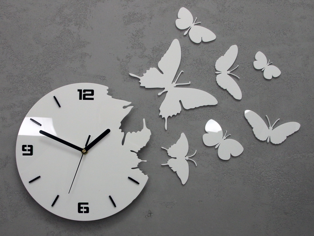 ModernClock 3D nalepovací hodiny Butterfly bílé