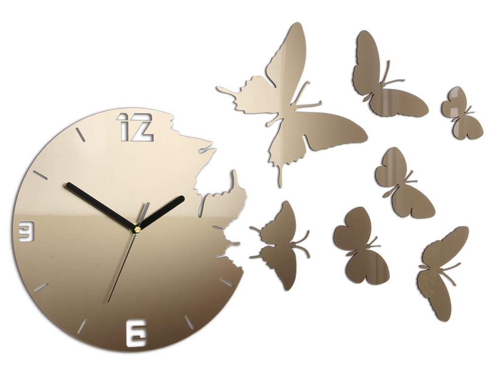 ModernClock 3D nalepovací hodiny Butterfly metallic tortora