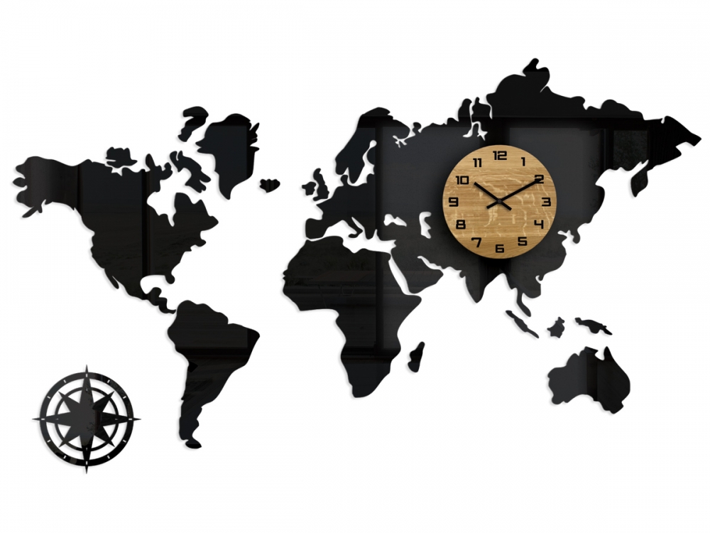 ModernClock 3D nalepovací hodiny Continents černé