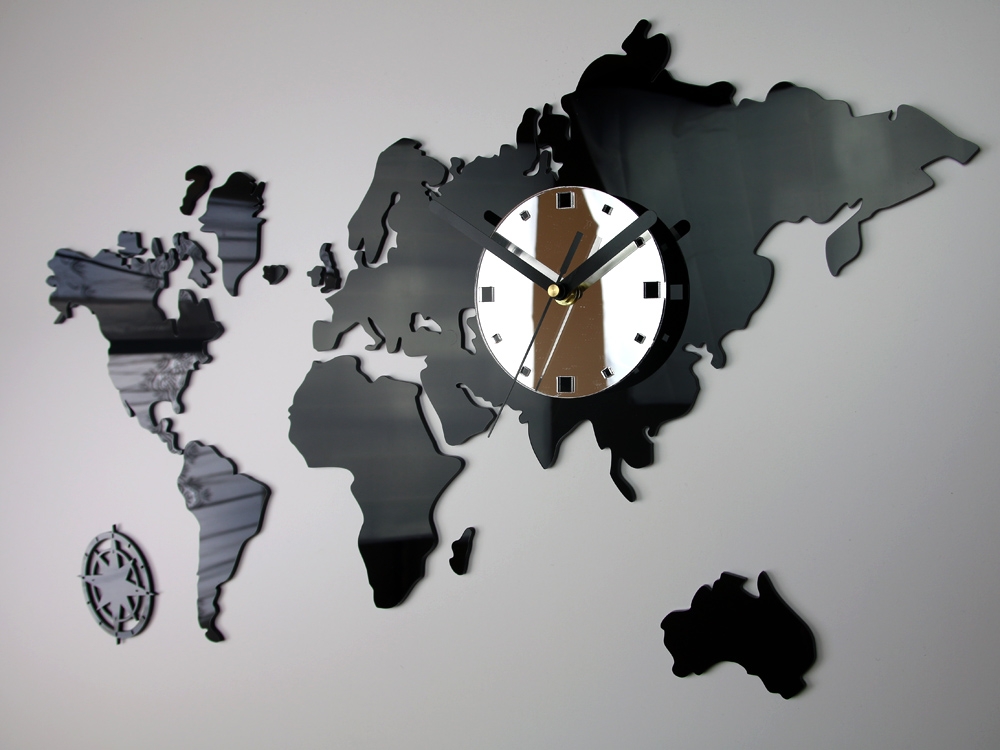 ModernClock 3D nalepovací hodiny Continents černo-bílé