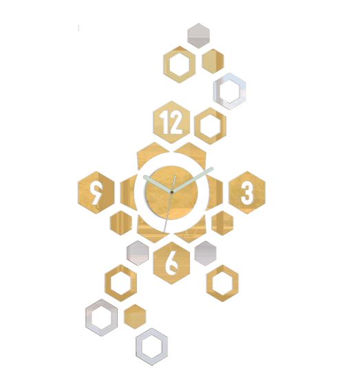 ModernClock 3D nalepovací hodiny Hexagon zlato-zrcadlové