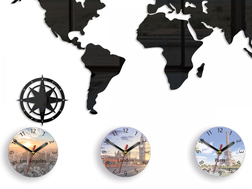 ModernClock 3D nalepovací hodiny World map černá