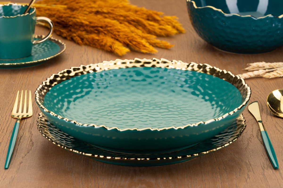 DekorStyle Hluboký keramicky talíř Kati 26 cm zelený