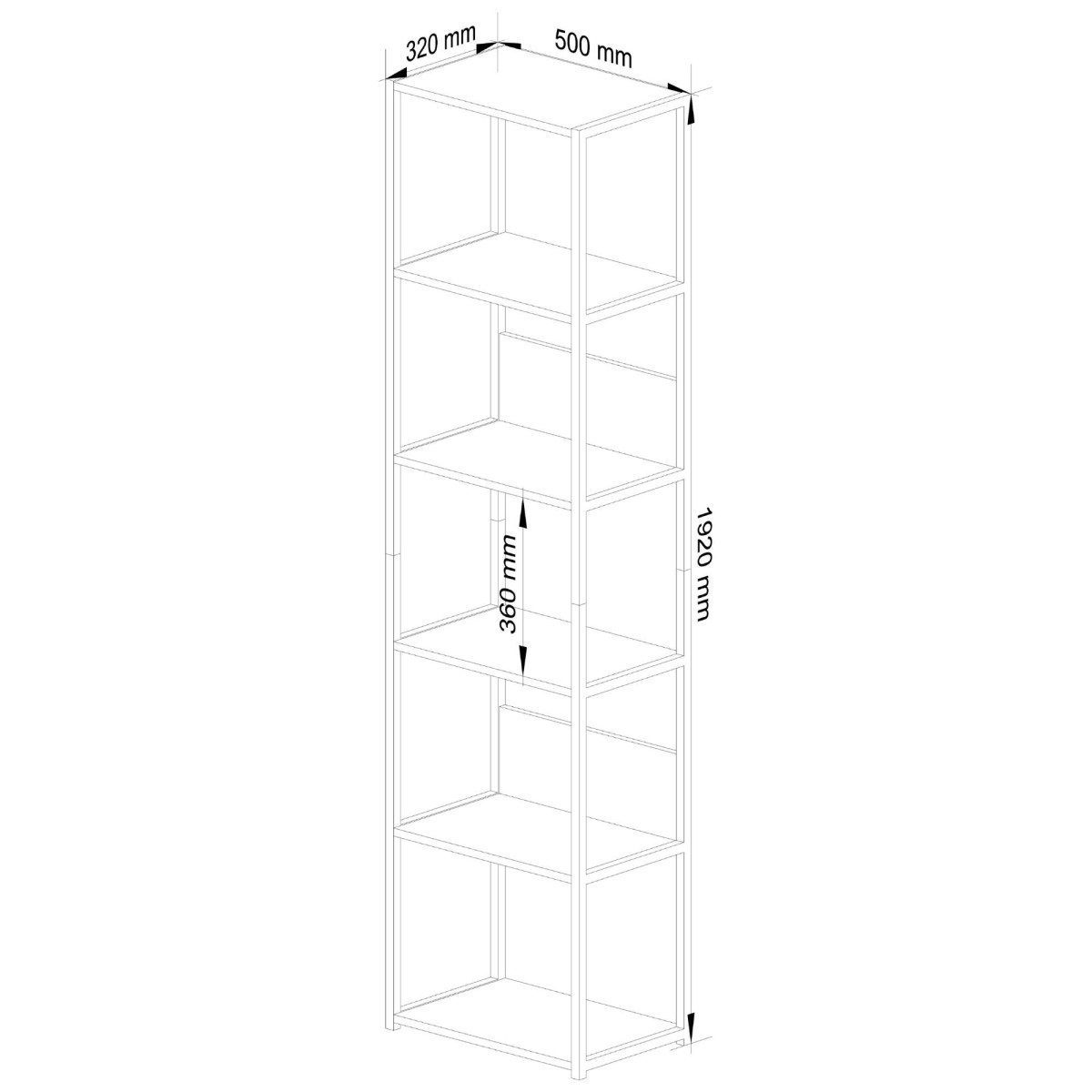 Ak furniture Knihovna Rita s kovovým rámem 50 cm - černá/dub artisan - 6 polic