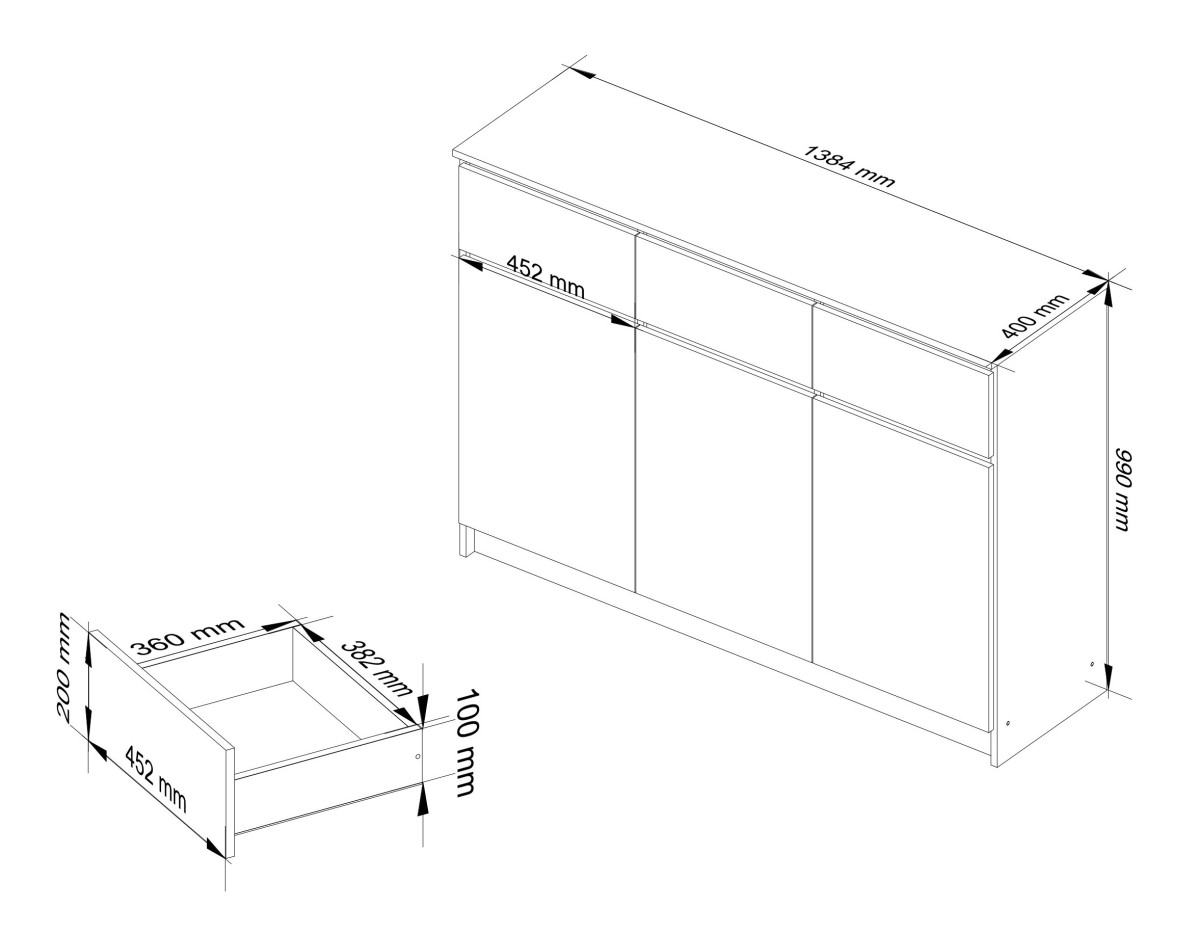 Ak furniture Komoda Karolína 140 cm 3 skříňky a 3 šuplíky bílá/černá