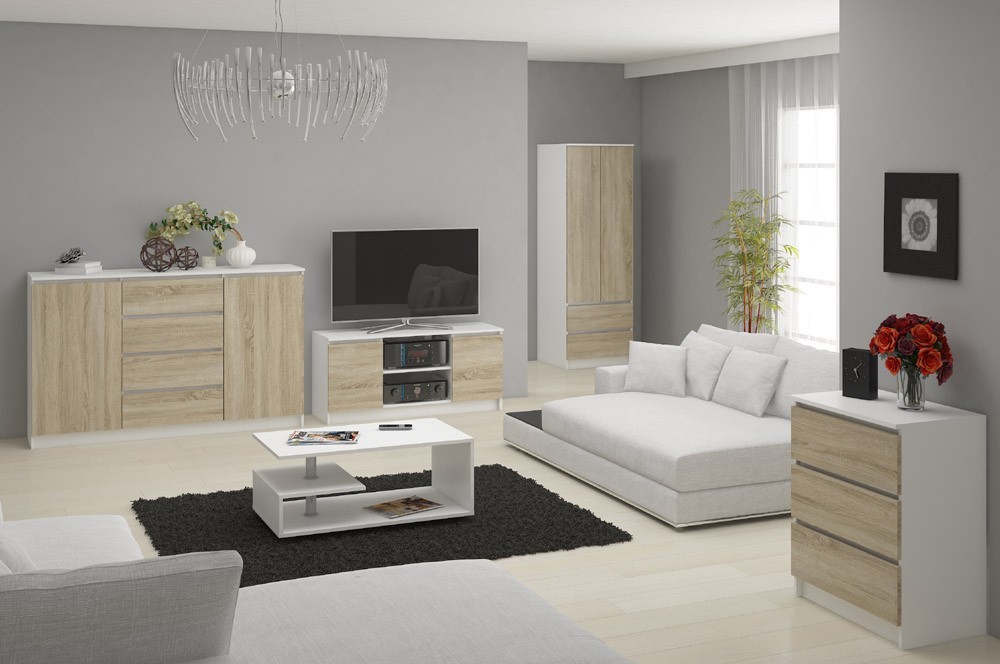 Ak furniture Komoda Kryštof 140 cm 2 skříňky a 4 šuplíky bílá/sonoma