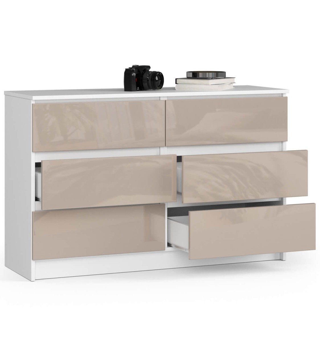 Ak furniture Komoda Kuba 120 cm 6 šuplíků bílá/cappuccino