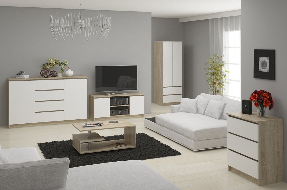 Ak furniture Komoda Kuba 120 cm 6 šuplíků dub sonoma/bílá