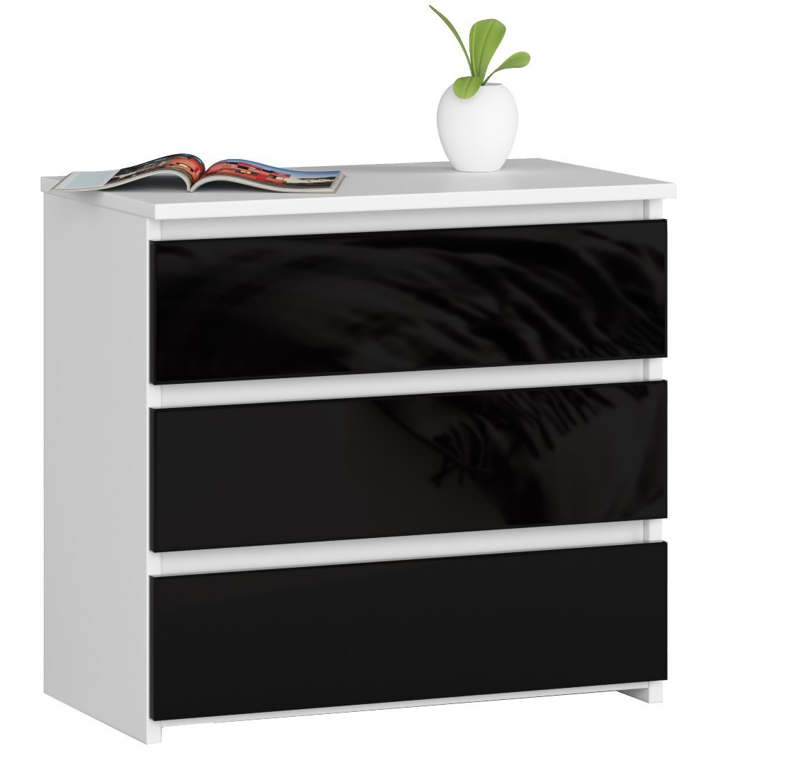 Ak furniture Komoda CL3 60 cm bílá/černá lesk