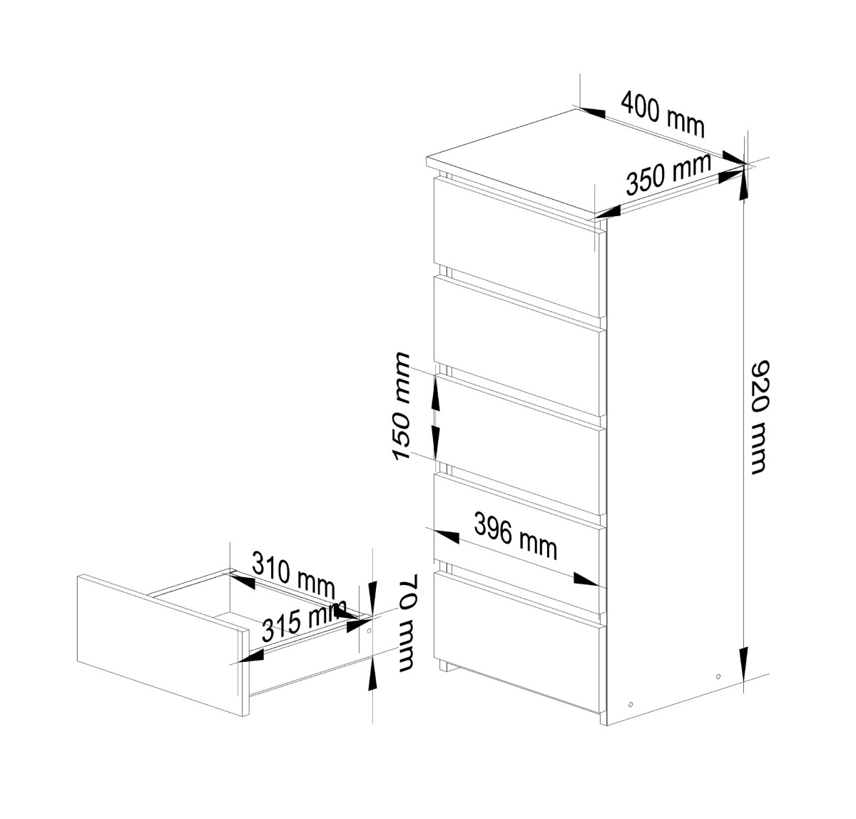 Ak furniture Komoda CL5 40 cm bílá