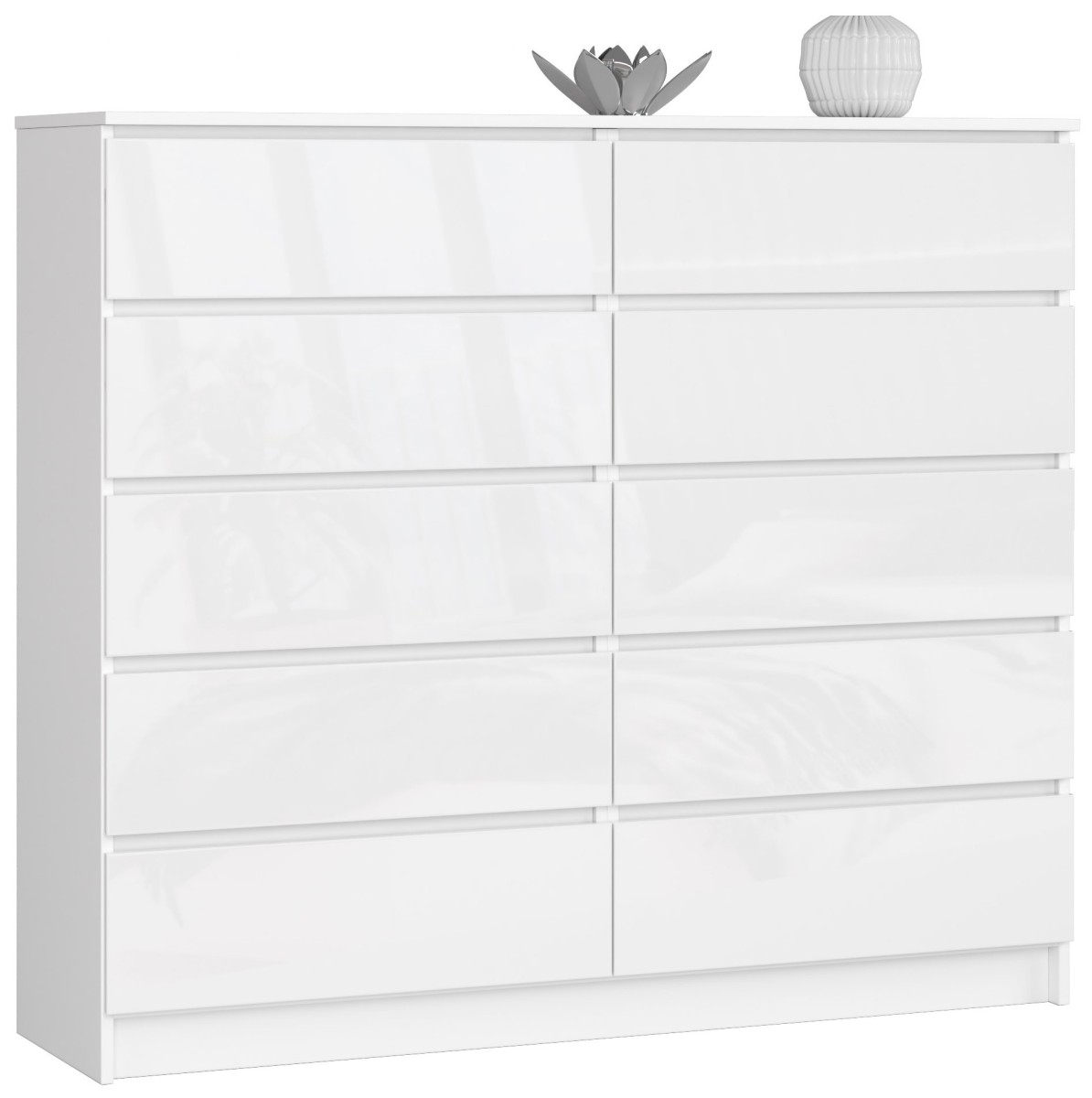 Ak furniture Komoda Kuba 140 cm 10 šuplíků bílá lesk